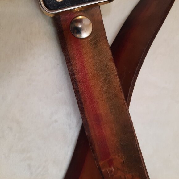 Vintage 70s 80s Tooled Leather Belt BO Jeans Big Buckle Brown Mens M Womens L - Picture 9 of 14